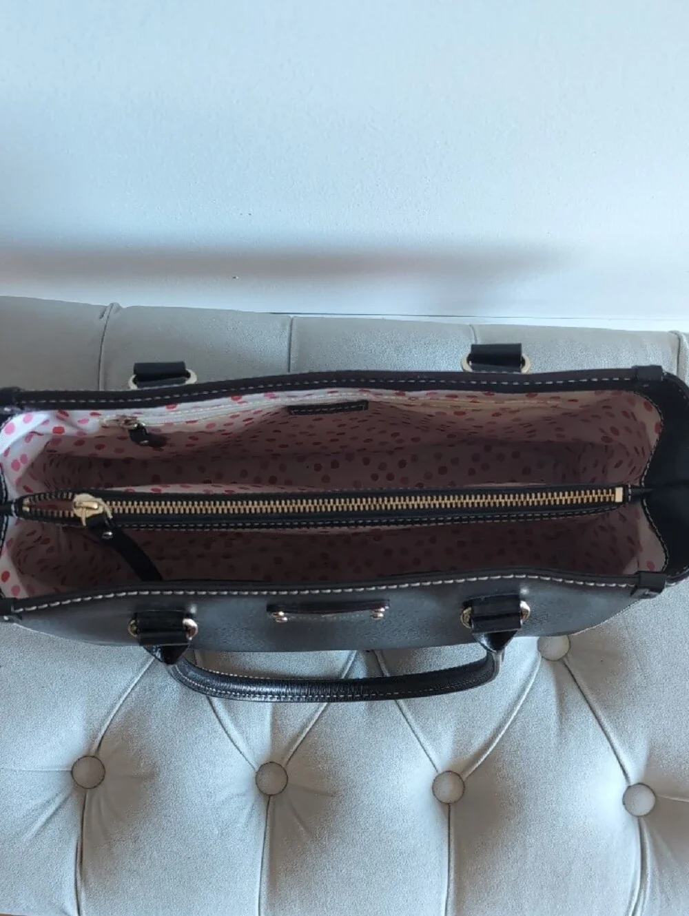 kate spade Black Leather Tote with Gold-Tone Plaque